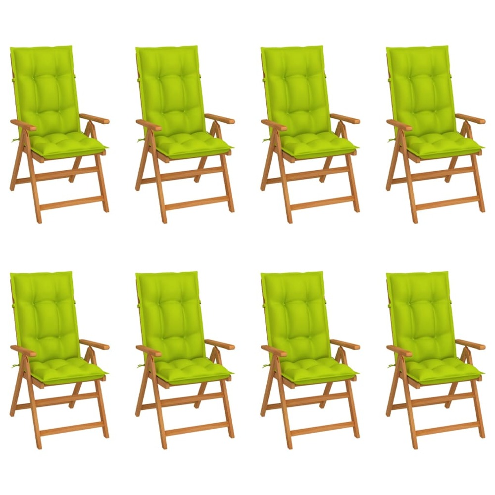 Chaises inclinables de jardin avec coussins 8 pcs teck solide