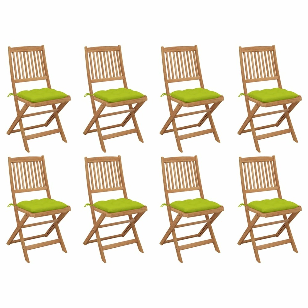 Chaises pliables d'extérieur avec coussins 8 pcs bois d'acacia