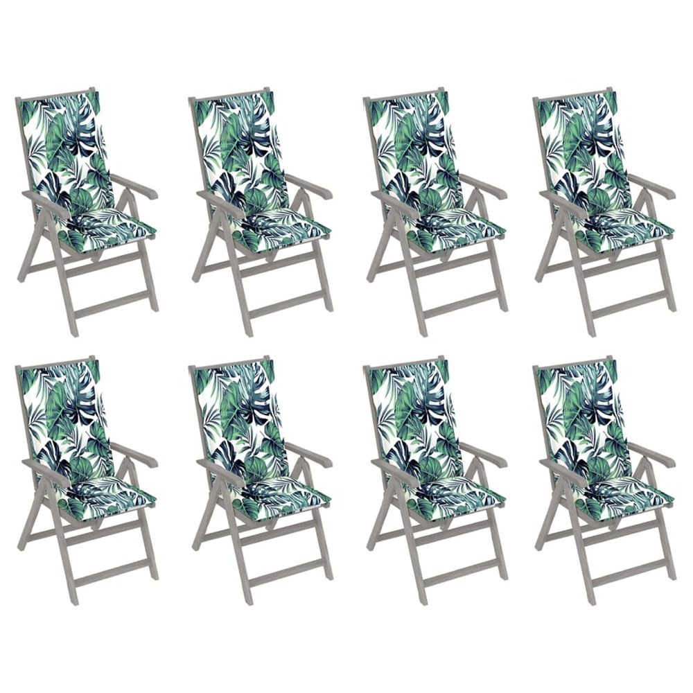 Chaises inclinables de jardin avec coussins 8 pcs gris acacia
