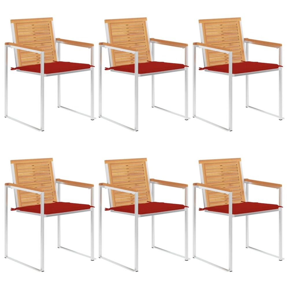 Chaises de jardin 6 pcs avec coussins bois de teck massif