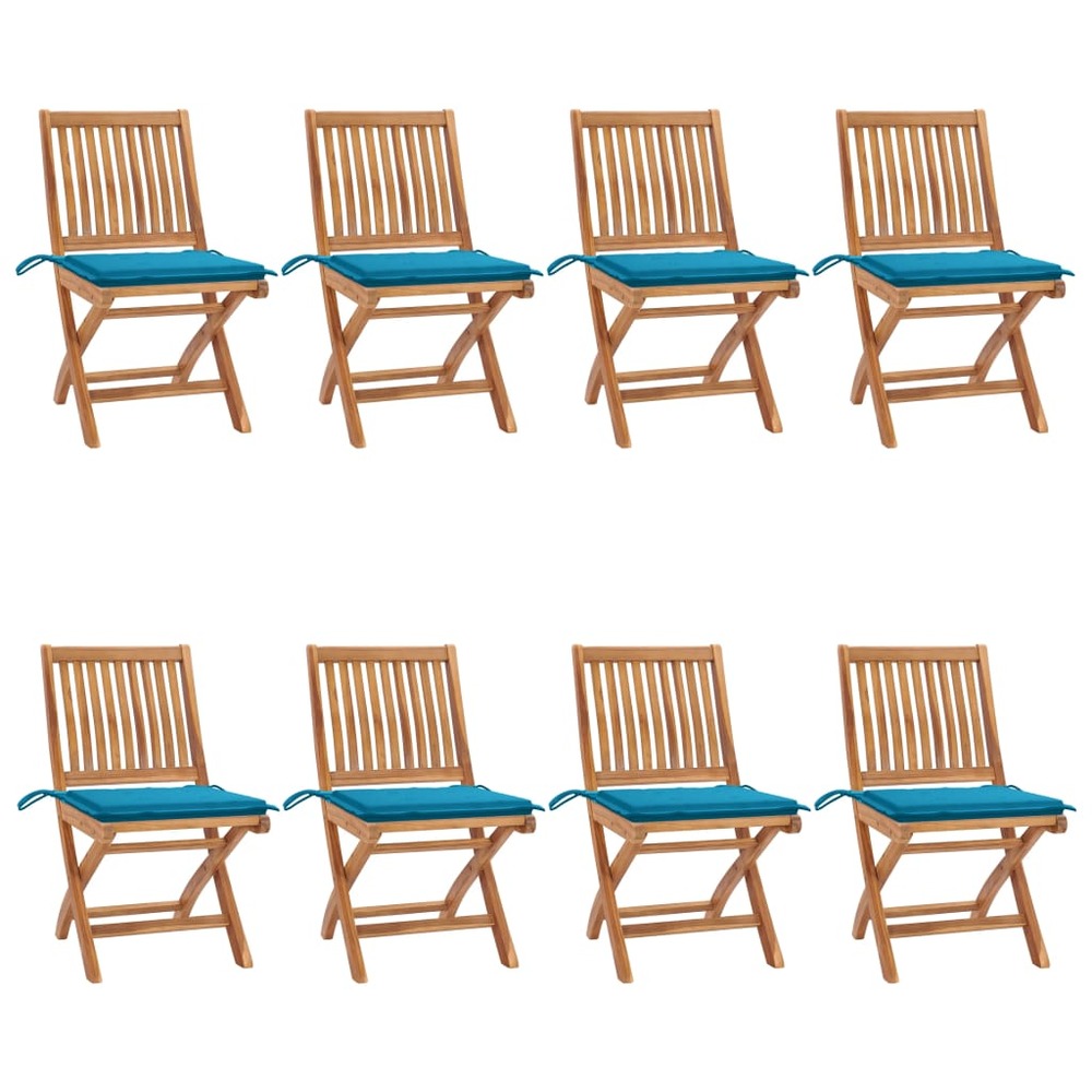 Chaises pliables de jardin avec coussins 8 pcs teck solide