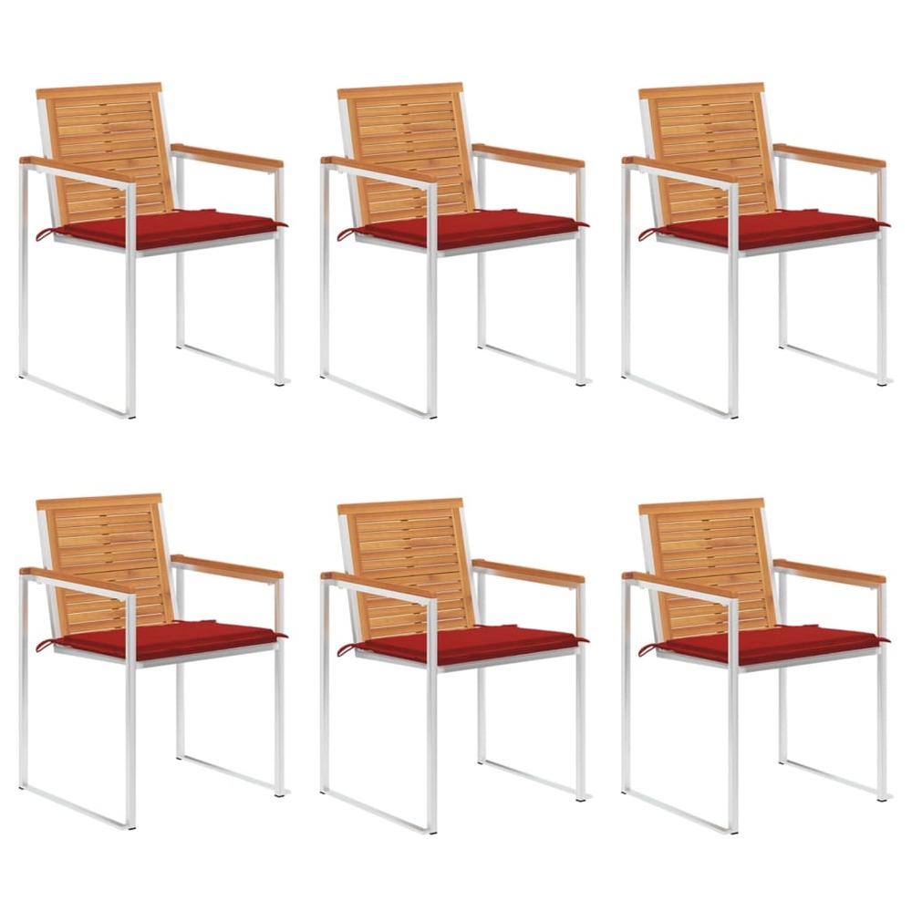 Chaises de jardin 6 pcs avec coussins bois d'acacia solide