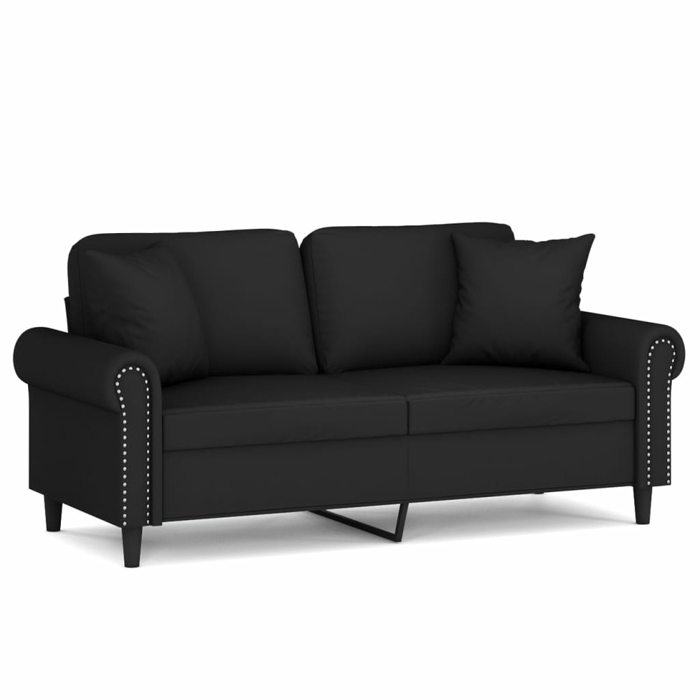 Canapé 2 places et oreillers et coussins noir 140 cm velours