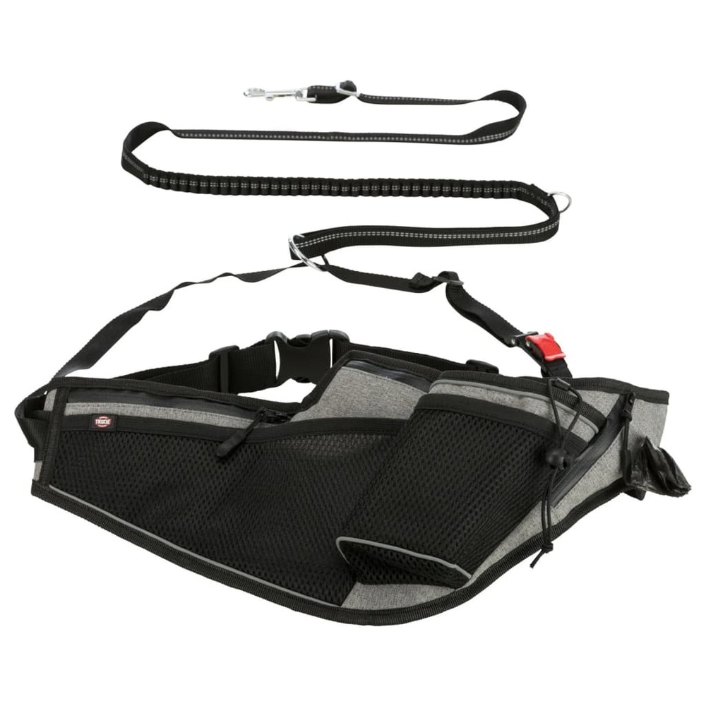 Ceinture de jogging pour chien avec laisse gris et noir