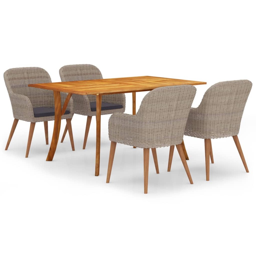 Ensemble de salle à manger de jardin 5 pcs marron