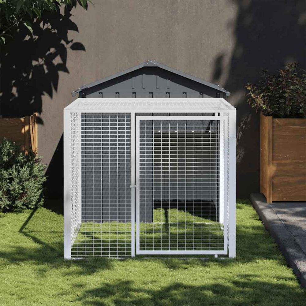 Poulailler avec enclos en acier galvanisé pour jardin anthracite