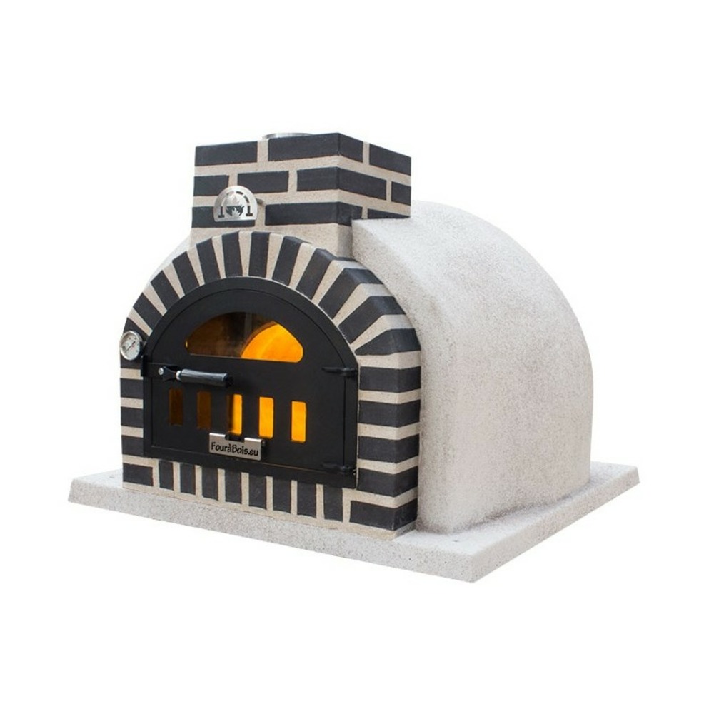 Four à bois terre cuite réfractaire, finition liège projeté blanc et brique noire