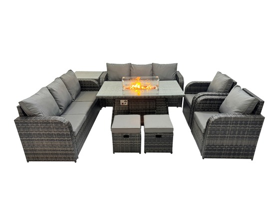 Salon de jardin table de foyer à gaz intérieur extérieur avec table d'appoint fauteuil canapé d'amour 2 petits tabourets