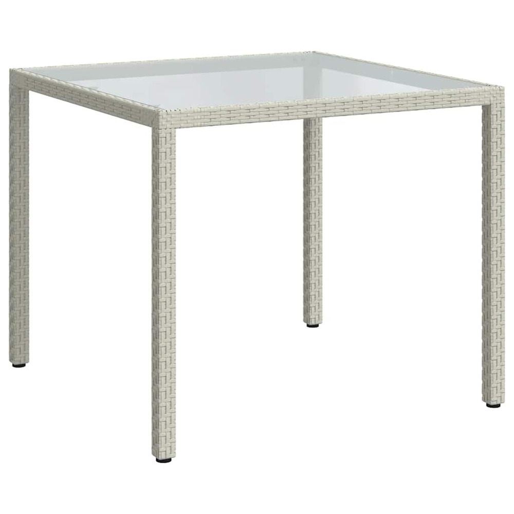 Table de jardin 90x90x75cm verre trempé et résine tressée blanc