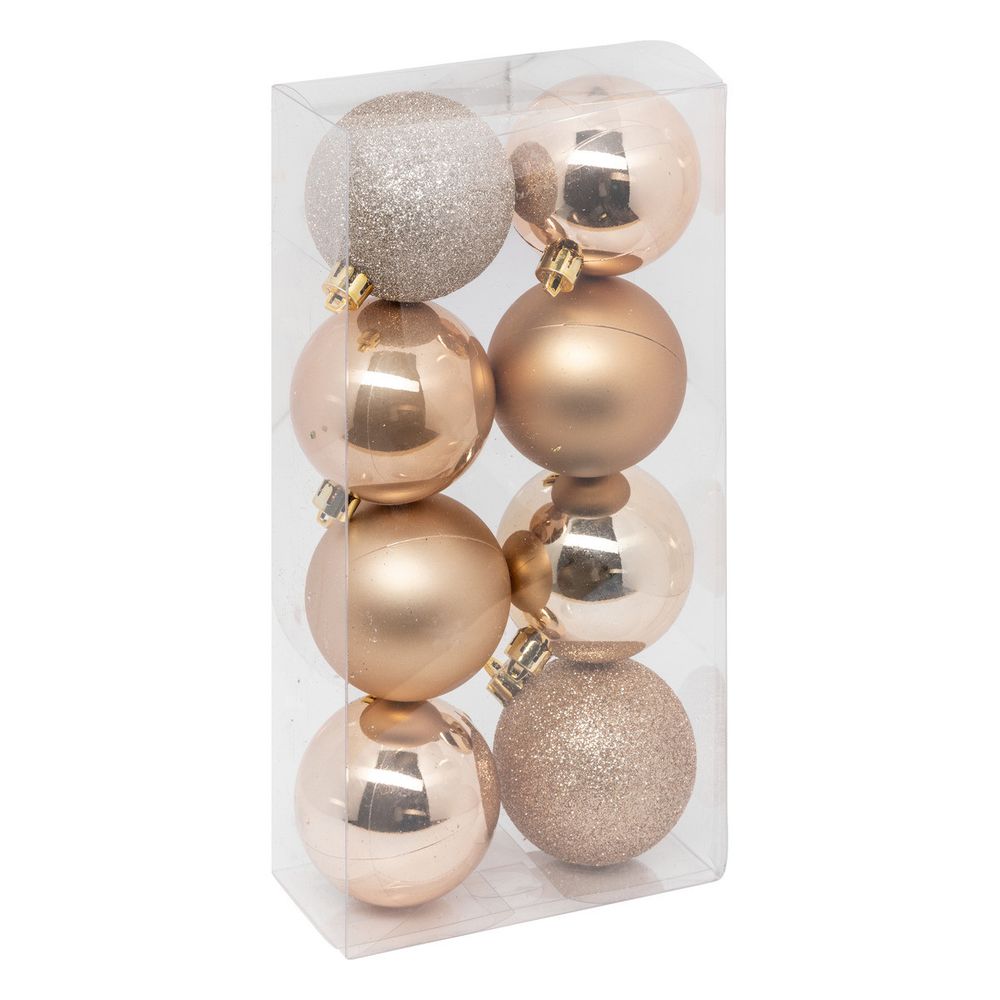 Déco de sapin lot de 8 boules de noël d 7 cm - beige nude