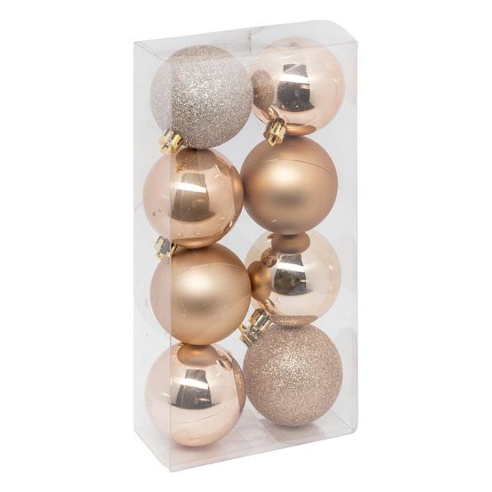 Déco de sapin lot de 8 boules de noël d 7 cm - beige nude