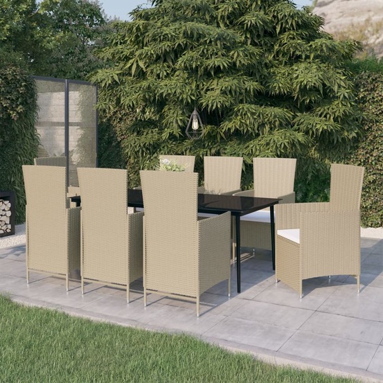 Ensemble à manger de jardin avec coussins 9 pcs beige