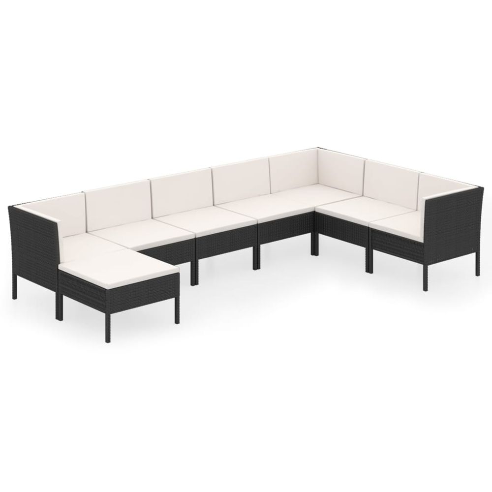Salon de jardin 8 pcs avec coussins résine tressée noir