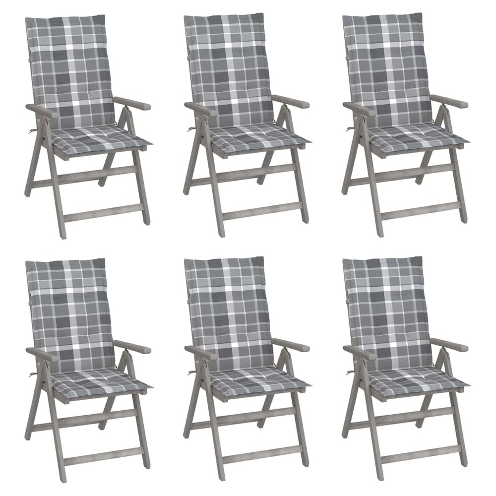 Chaises inclinables de jardin lot de 6 et coussins bois acacia