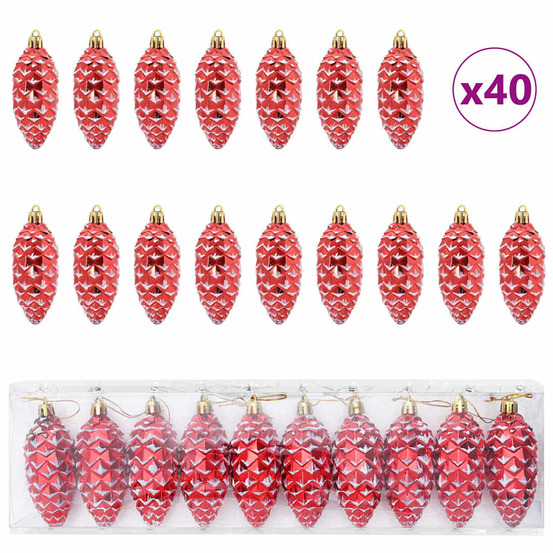 Boule de pomme de pin de noël 40 pcs rouge plastique