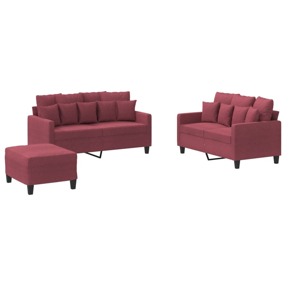 Ensemble de canapés 3 pcs avec coussins rouge bordeaux tissu