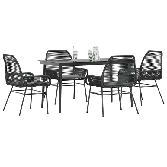 Ensemble à manger de jardin et coussins 5 pcs noir rotin verre