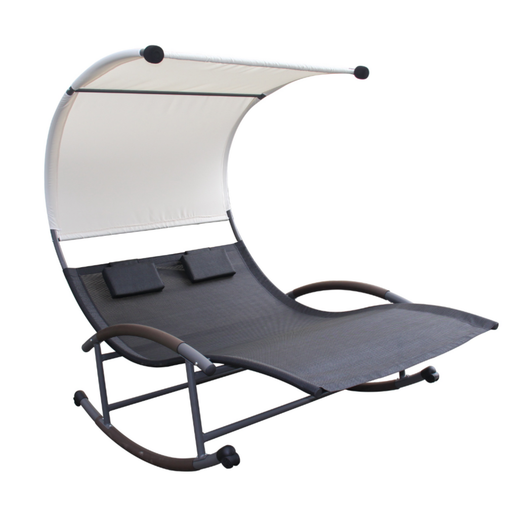 Transat double à bascule avec auvent noir et écru essaouira