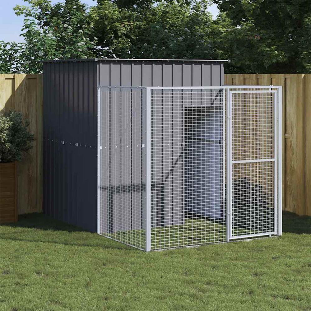 Chenil pour chien avec enclos grillagé acier galvanisé anthracite