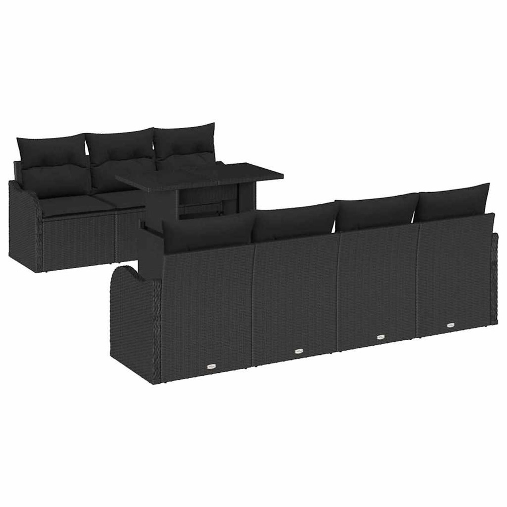 Ensemble de canapé de jardin avec coussin 8 pcs noir poly rotin