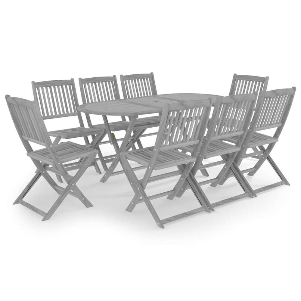 Ensemble à manger de jardin 9 pcs bois d'acacia massif gris