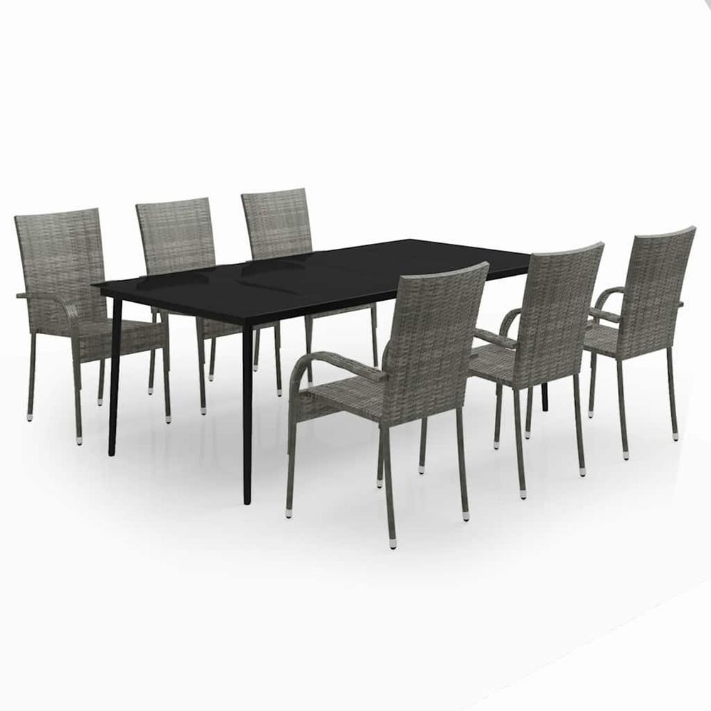 Ensemble à manger de jardin 7 pcs gris et noir