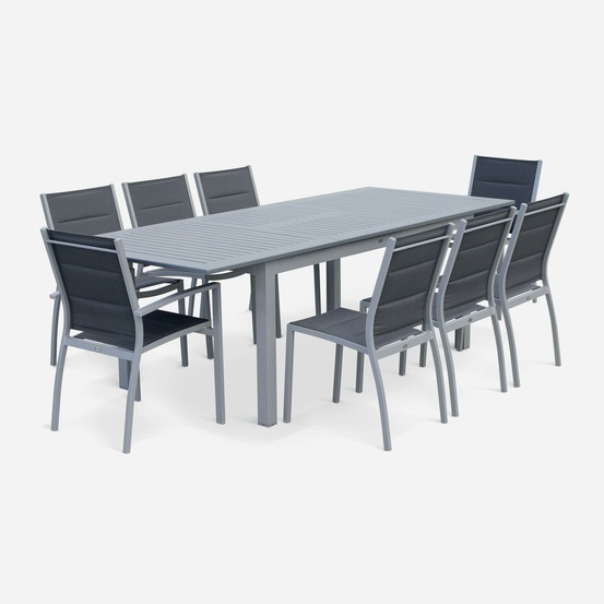Salon de jardin chicago 8 places table à rallonge extensible 175/245cm alu textilène