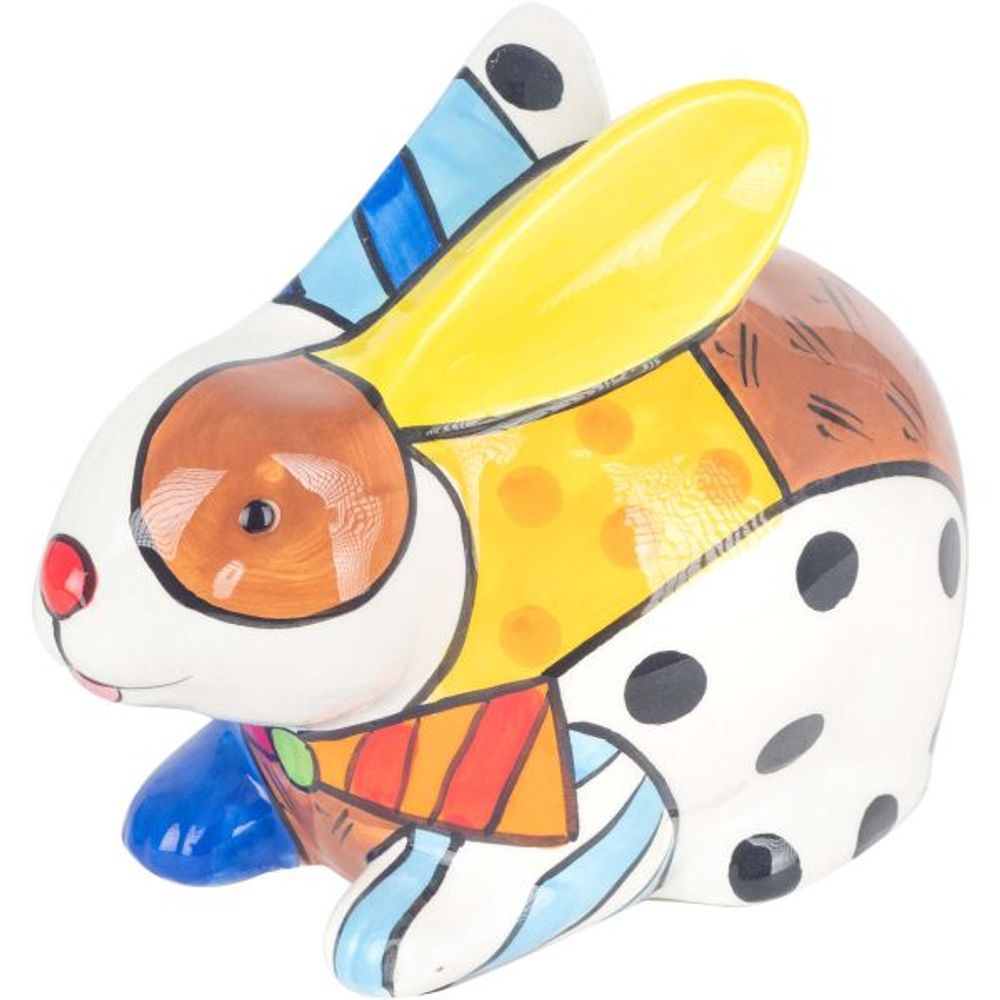 Tirelire en dolomite peinture multicolore lapin