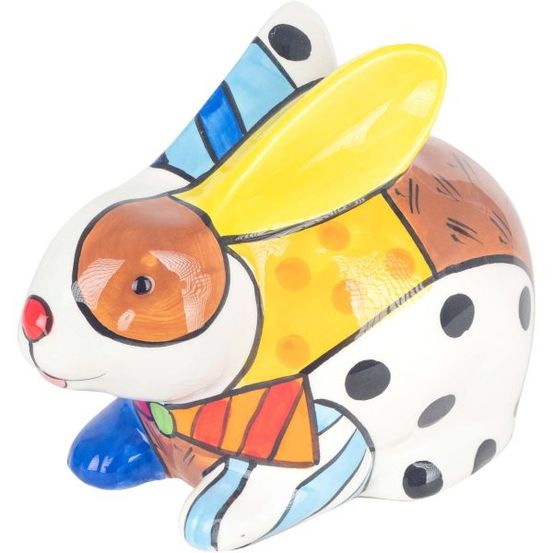 Tirelire en dolomite peinture multicolore lapin