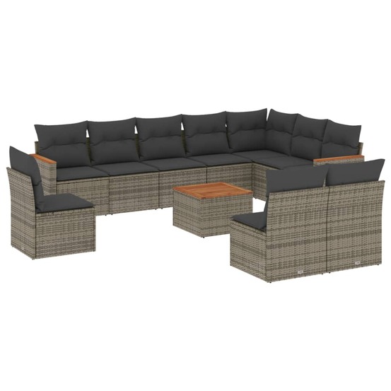 Salon de jardin 11 pcs avec coussins gris résine tressée