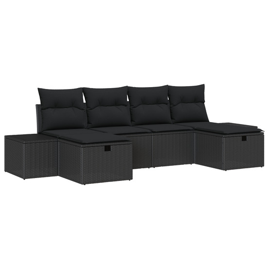 Set de canapés de jardin 6 pièces avec coussins noir rotin synthétique