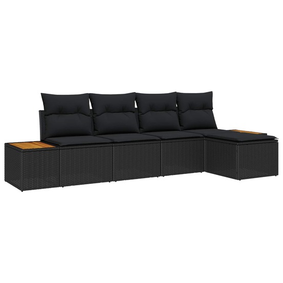 Ensemble de canapé de jardin avec coussin 5 pcs noir poly rotin