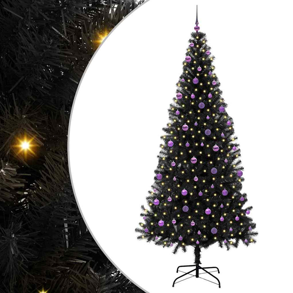 Sapin de noël avec 300 led avec support noir 240 cm pvc