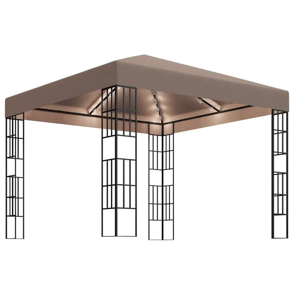 Tonnelle avec guirlande lumineuse à led 3x3 m taupe