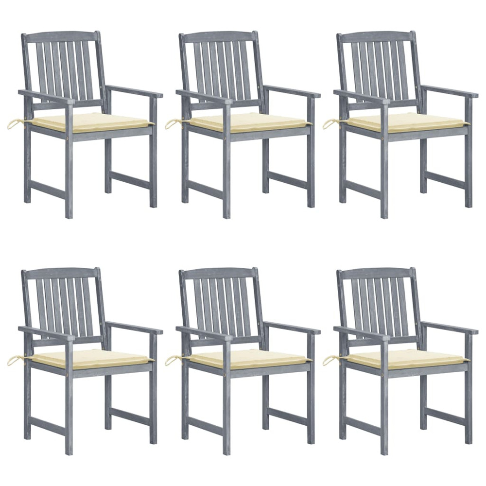Chaises de jardin et coussins lot de 6 bois acacia massif gris