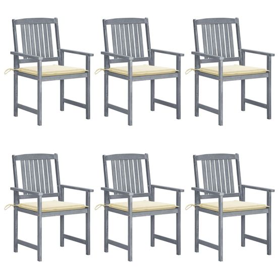 Chaises de jardin et coussins lot de 6 bois acacia massif gris
