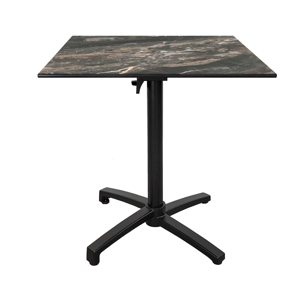 Table pliable pour terrasse en compact hpl décor marbré 70x70