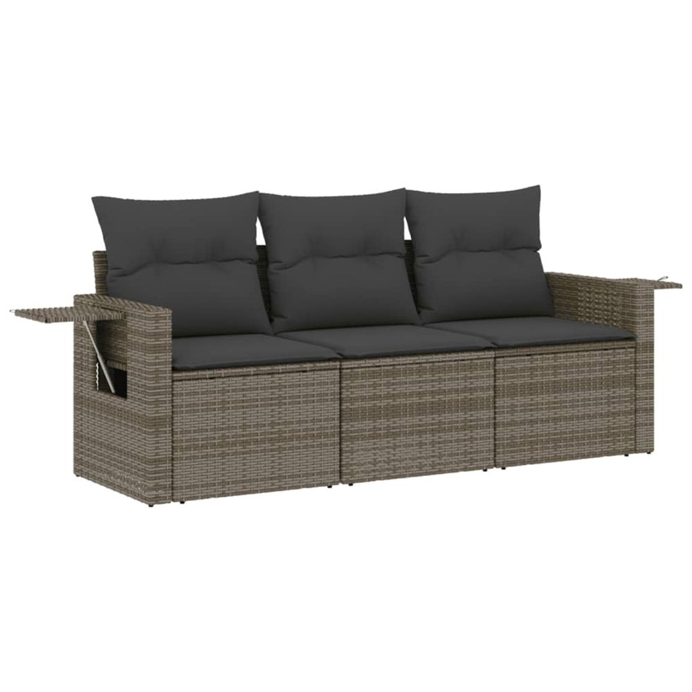 Salon de jardin avec coussins 3 pcs gris résine tressée