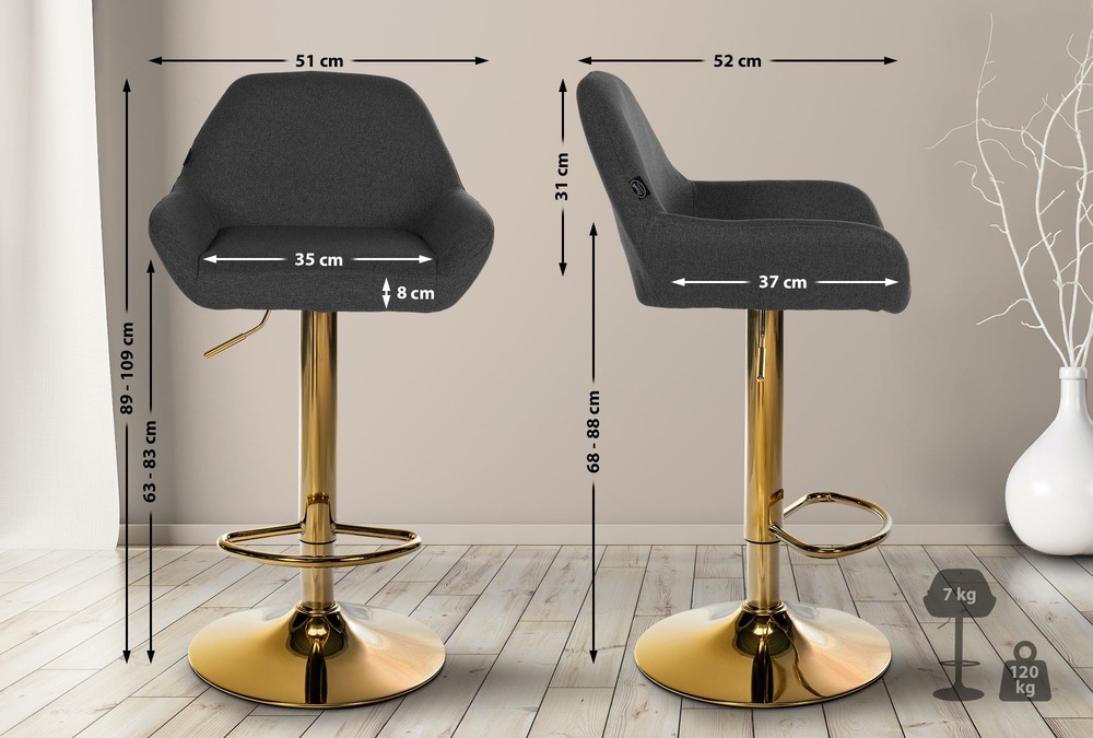 Tabouret de bar braga tissu doré