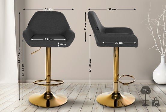 Tabouret de bar braga tissu doré