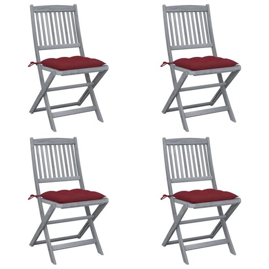 Chaises pliantes 4 pièces avec coussins en bois d'acacia massif