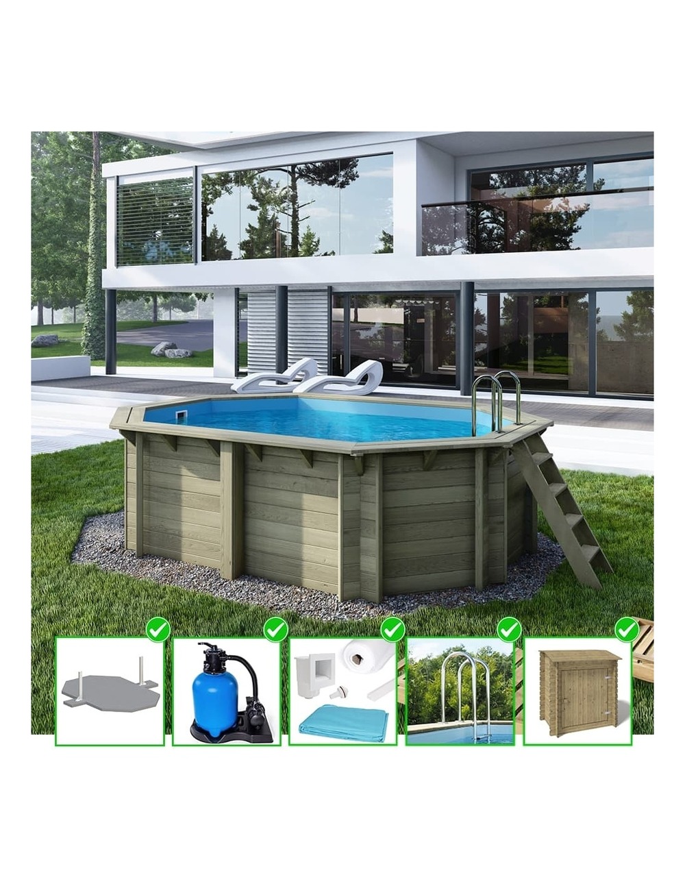 Piscine en bois nemo 4,3x3 - h.1,18 m fixations à visser - bas7302ospl+sza - altanka