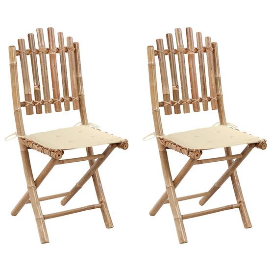Chaises pliantes (lot de 2) avec coussins en bambou