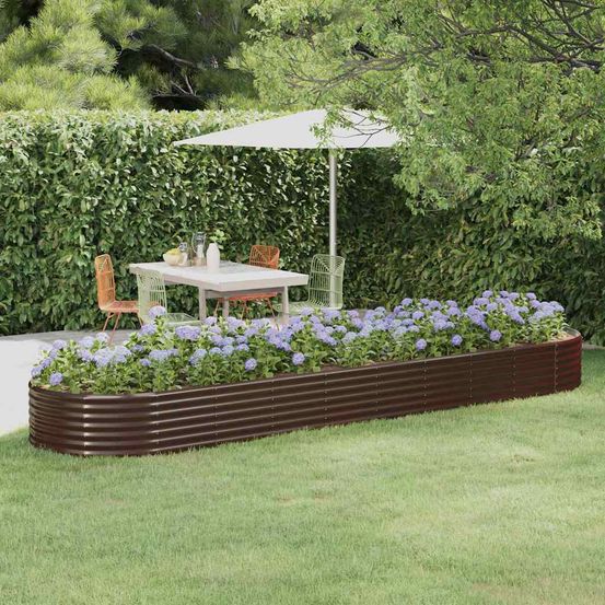 Grand carré potager surélevé acier galvanisé jardin culture ovale 396x100x36 cm marron