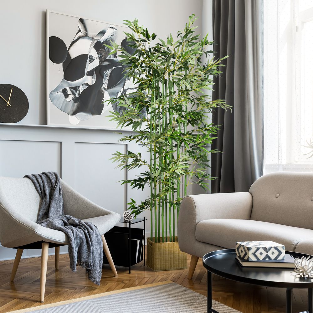 Bambou artificiel pot bois 180cm plante déco intérieur 1640 feuilles réaliste