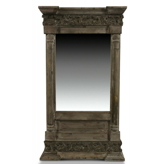 Miroir ancien rectangulaire vertical bois marron - décoration d'autrefois