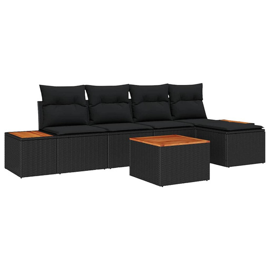 Ensemble de canapé de jardin avec coussin 6 pcs noir polyrotin