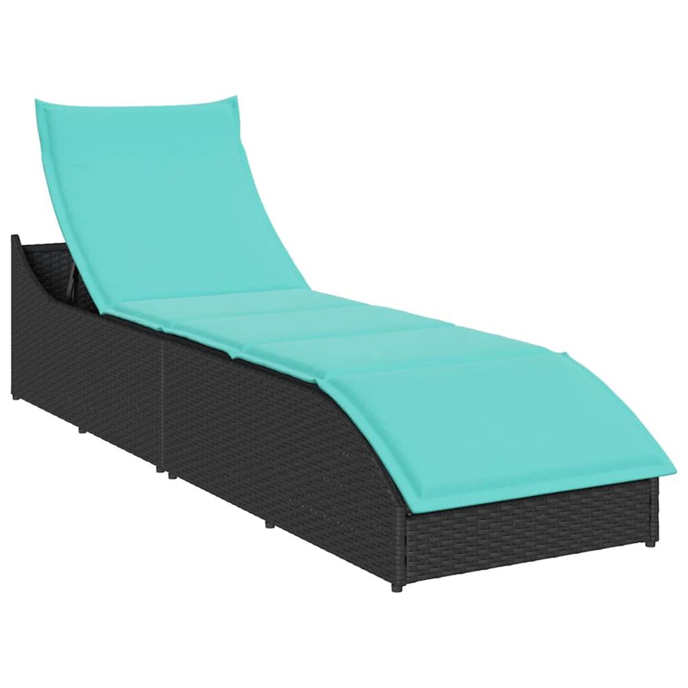 Chaise longue pliante coussin et rangement noir résine tressée bain de soleil
