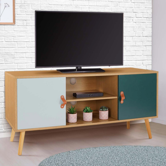 Meuble tv 113 cm scandinave alize bois et vert