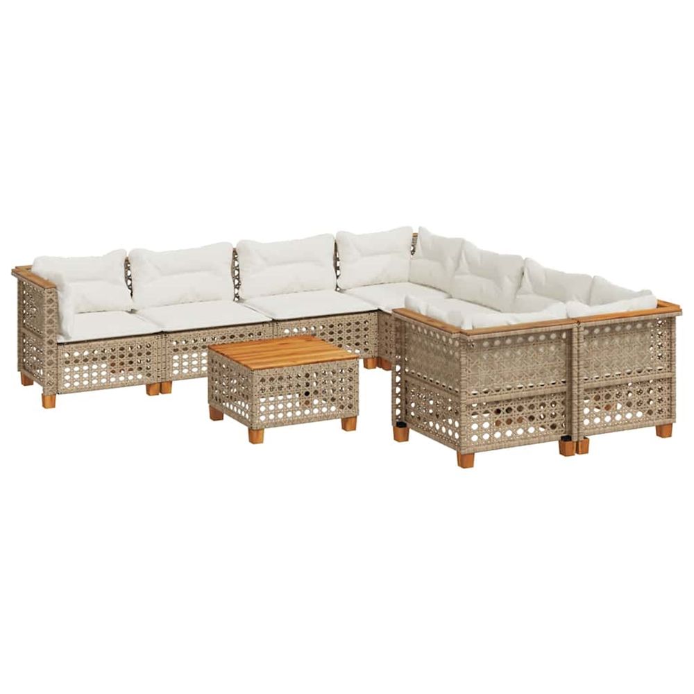 Salon de jardin avec coussins 9 pcs beige résine tressée